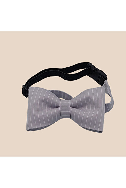 Bestyle Gray White Striped Children's Bow Tie