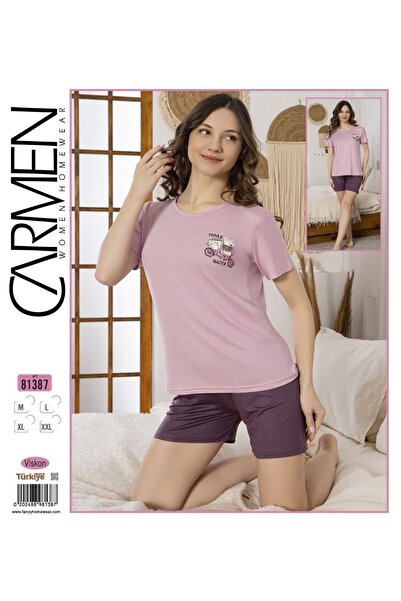 Carmen Viscose Short-Sleeved Shorts Crew Neck Women's Pajama Set Anti-Sweat S...