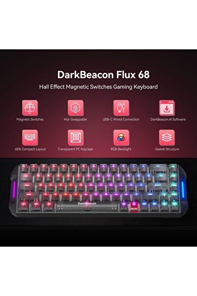 DarkBeacon Flux 68 HE Magnetic Switch Wired Mechanical Gaming Keyboard 65% La...