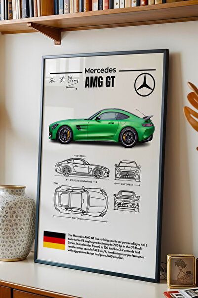 e2nova Mercedes-AMG GT Tablo - Teknik Özellikli Spor Araba Poster - Çerçeve D...