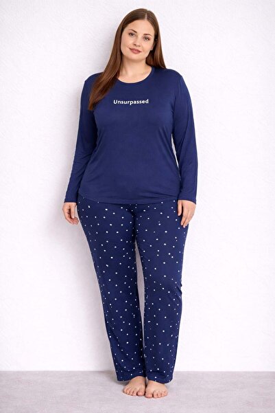 Pemilo Women's 7258 Large Size Stretch Fabric Long Sleeve Milan Pajama Set