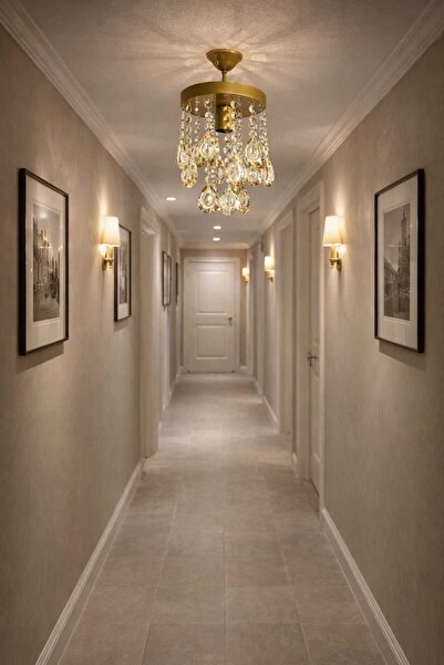 Allians 20 cm Kristal Taşlı Sarkıt Eskitme Gold Avize, Şık ve Parlak Aydınlatma