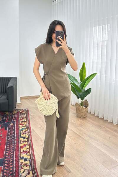 Hipo Trend modal Costum kaki cu închidere cu un singur nasture supradimensionat