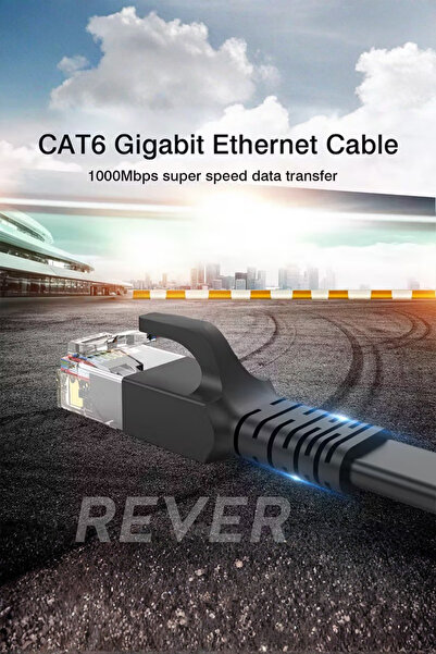 Rever CAT6 Ethernet Kablosu 15 Metre Flat Tasarım 1000Mbps Fabrikasyon Modem ile PC arası LAN Kablosu