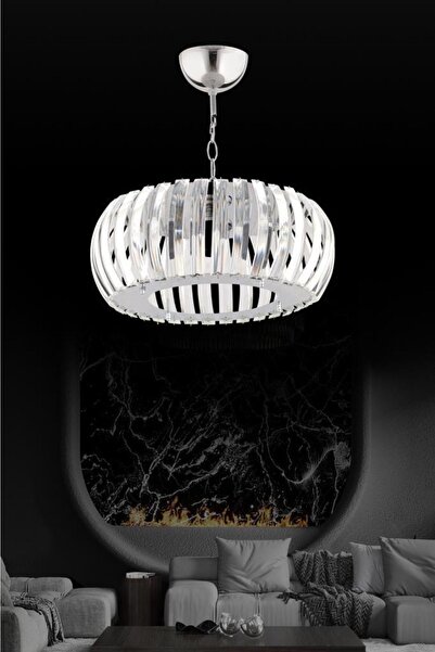 Allians Şık 22 cm Gümüş Kristal Taşlı Tavan Avizesi