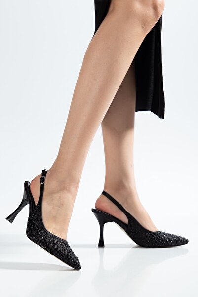 Hayalimdeki Ayakkabı Blush Women's Black Satin Pearl Detailed Evening Dress H...