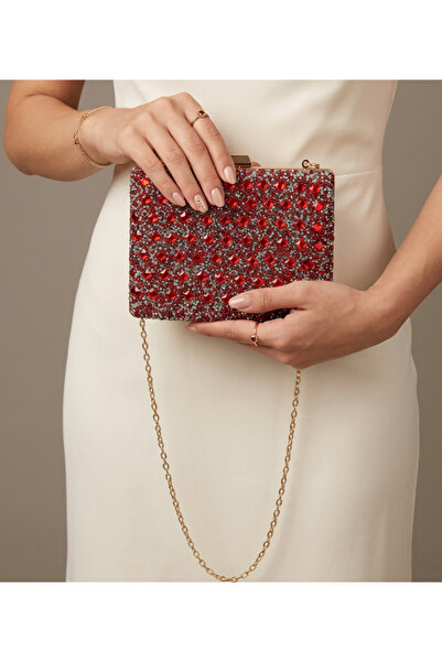 Çanta Trend Women's Stone-Embellished Handbag and Long Chain Strap Bucket Mod...