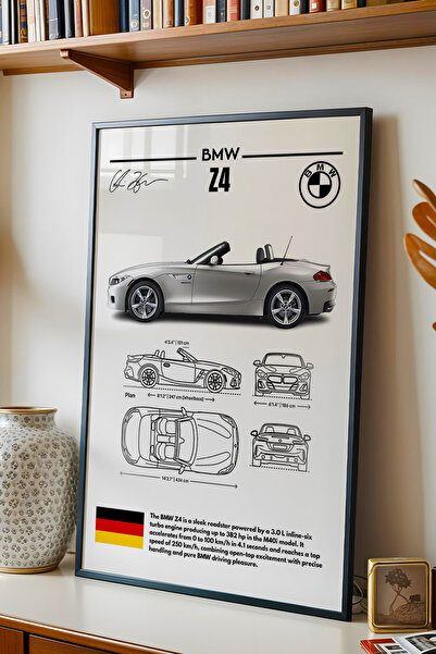 e2nova BMW Z4 Tablo - Teknik Özellikli Alman Roadster Poster - Çerçeveli Duva...