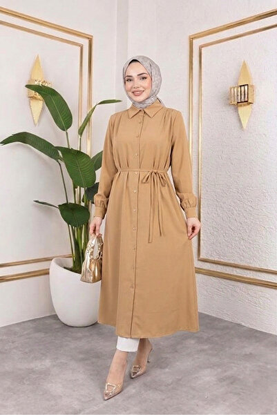 Lunsera Store بلوزة طويلة مطوية على الكتف من روبا - كراميل