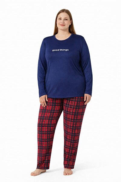 Pemilo Women's 7256 Stretch Fabric Long Sleeve Large Size Milan Pajama Set