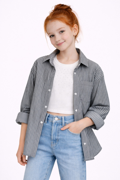 AHENGİM Devojčina Prugasto Stone Skraćeni kroj Badili komplet majica Ak2606