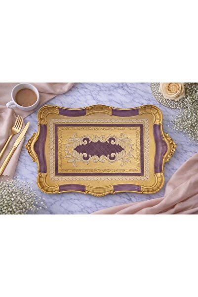 decovien Hand Painted Rosewood Wooden Tray Aesthetic Patterned Elegant Presen...