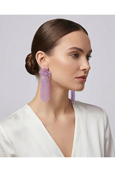 HOSBUTIK Lila rengi kristal taşlı büyük ZA küpe