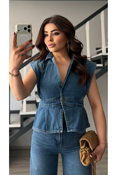 Oslove Blue Washable Single Button Denim Vest