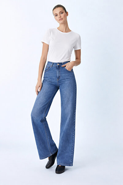 HAKKE Kadın Yüksek Bel Bol Paça Wide Leg Jean PANTOLON