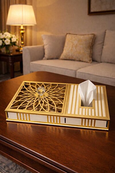 LAZORİAE Premium Λευκό & Χρυσό 2-σε-1 Θήκη για χαρτοπετσέτες και χαρτοπετσέτε...