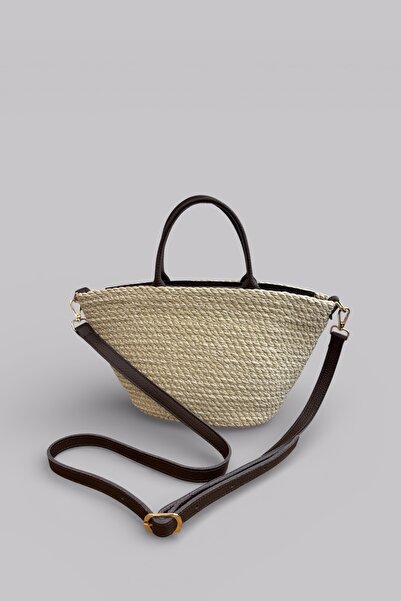 MaVaux Nerina Genuine Leather Detailed Soft Rope Straw Look Women's Bag–Shoul...