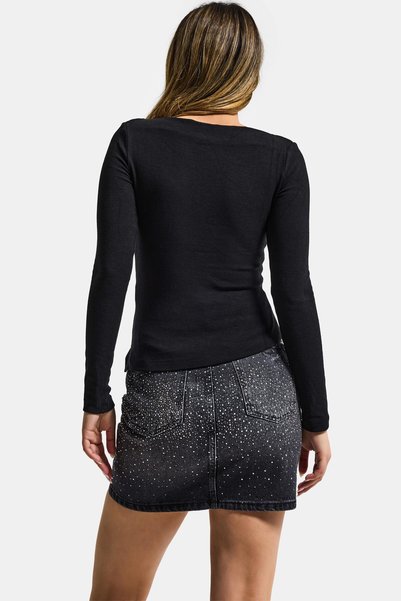 it's basic Kadın Siyah w5 %100 Pamuk Asimetrik Kesim Esnek Bluz Body