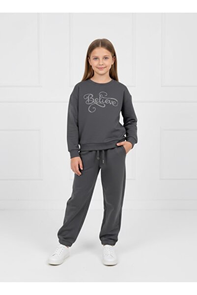 Stilera Girl's Stoned Believe Written an Anthracite Gray Top and Bottom Set w...
