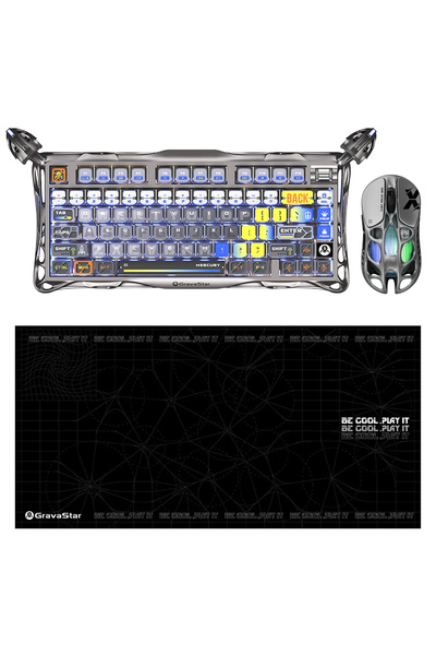 Gravastar K1 Pro Mekanik Gaming Klavye, X Kablosuz Optik Mouse ve Mousepad Oy...