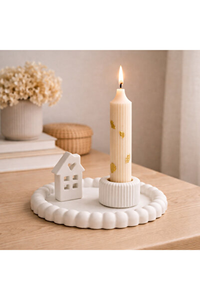 STYLUX Set Cadou Decorativ Hygge Nordic cu Lumânare din Ceară de Soia cu Foiță, Tavă, Sfeșnic și casuta