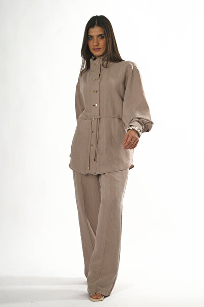 ABBRA Women's Wide Collar Shirt and Pants Set