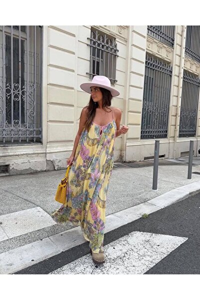 elbisereyonda Yoryo Chiffon Fabric Patterned Lined Dress