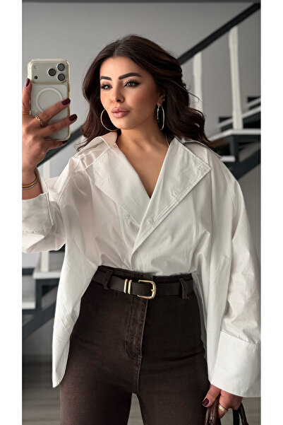 Oslove White Raglan Sleeve Poplin Shirt