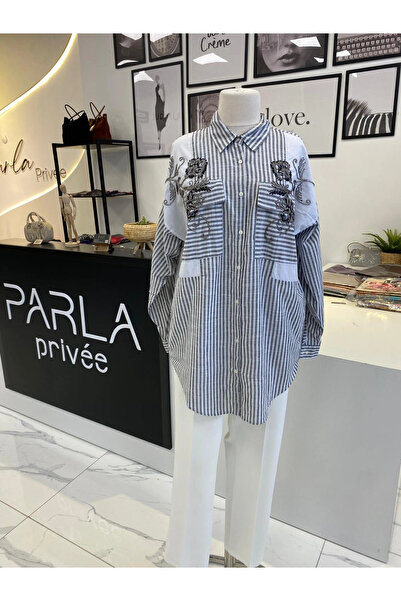Parla Prive TAŞLI ÇİZGİLİ GÖMLEK