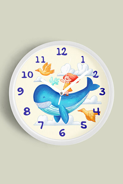 JHAAR Ceas de perete pentru camera copiilor cu balenă drăguță - 30 cm - Carca...