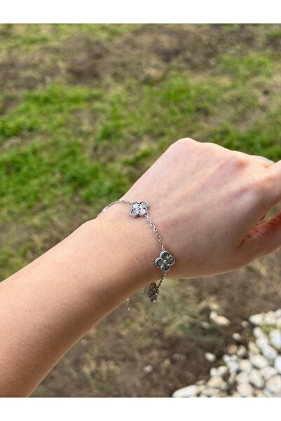 Amora Perla Jewelry 925 Ayar Gümüş 5'li Yonca Model Kadın Bileklik Ayarlanabi...