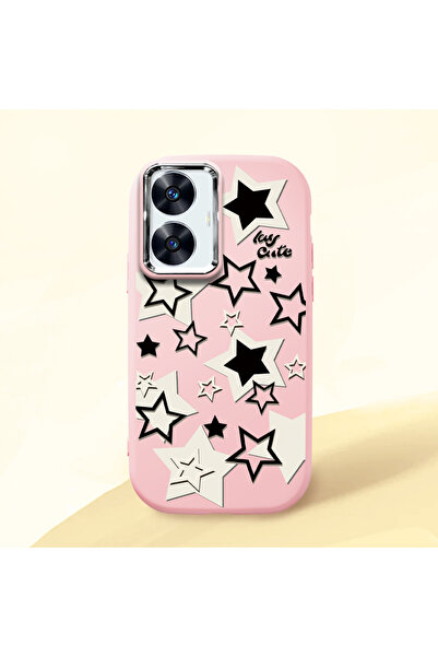 Realme C55 Compatible Shock Absorber Camera Shielded Pink Silicone Case Star Pattern