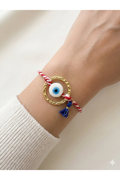 EL YAPIMI Gold Ringed Nazar Beaded Martenica Bracelet