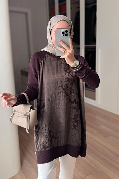 Ka Hijab Gold Zipper Silk Cupra Mercerized Tunic - Brown
