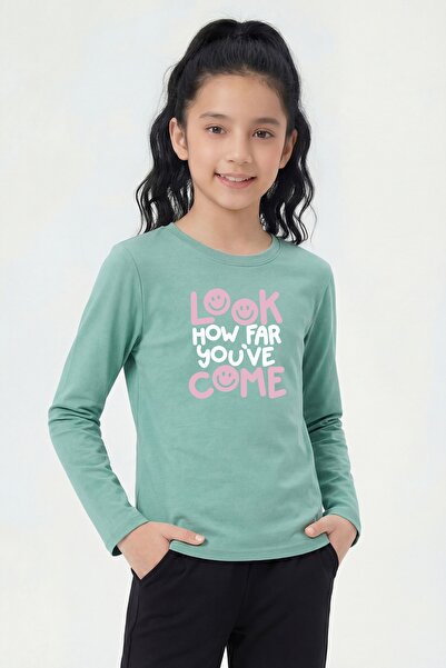 FYK KİDS Round Neck Print Detailed Long Sleeve Girls' Sweatshirt