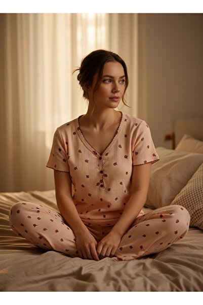 CALİA Şeftali Patterned Soft Touch Summer Pointelle Cotton Piece Knitted Paja...