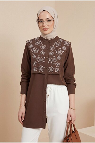 HİJABAYA Πουκάμισο με λεπτομέρεια πλάστρου Με κέντημα Ποπλίνα