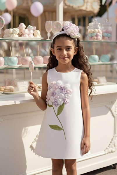 Pamina Girl's 3D Flower Bouquet Detailed and Hairband Birthday - Party Dress ...