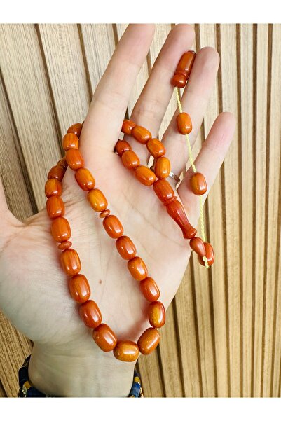 Tesbihas Atölyesi Thick Hareli Crimped Amber Rosary Set with Systematic Capsu...