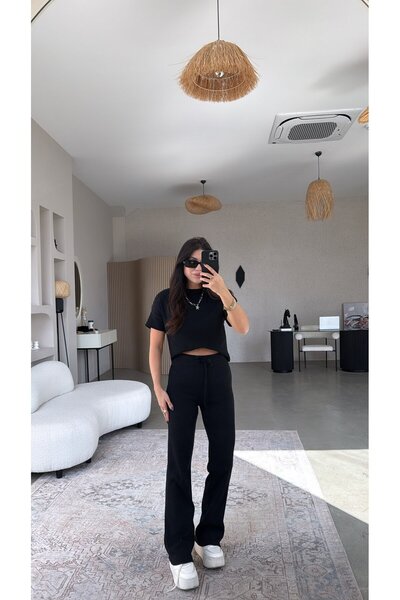 Buket Teke Set negru cu mânecă scurtă material reiat