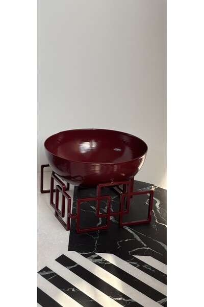 Rarart Concept Kare Ayaklı Bordo Metal Kase - Çok Amaçlı Dekoratif Düzenleyic...