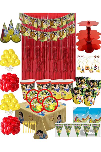 Mehca 16 kişilik pamuk prenses ve yedi cüceler ultra lüks doğum günü konsepti