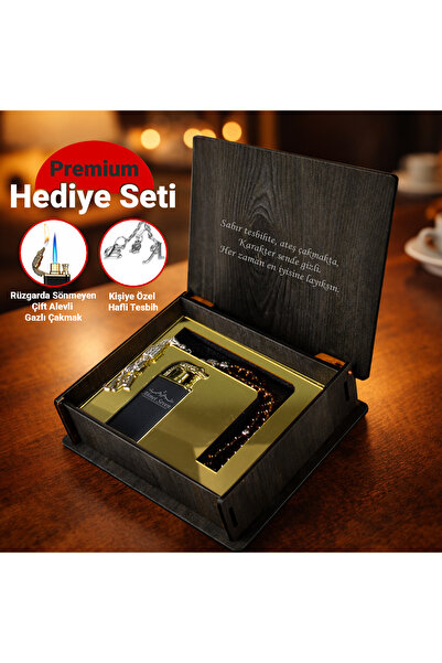 hediyekralı Kişiye Özel Ahşap Kutuda Harfli Tesbih ve Rüzgarda Sönmeyen Timsa...