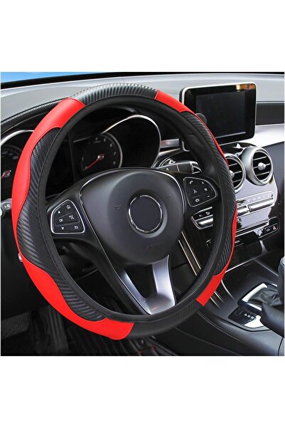 Generic غطاء عجلة قيادة السيارة، 15 بوصة، مصنوع من ألياف الكربون الدقيقة جلد ...