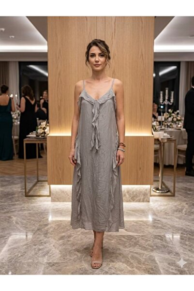 AYASOFYA OTANTIK Rochie italiană de damă F detaliu cu volane cu bretele İ mătase