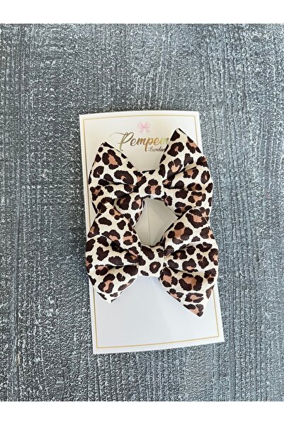 pempem bandana Girl's 2-Piece Large Size Patterned Fluffy Bow Clip Buckle