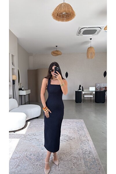 Buket Teke denim Rochie lungă tip creion decolteu pătrat