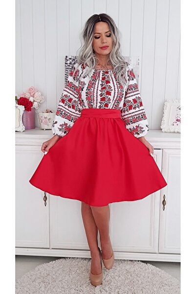 Voguesta Short Dress with Traditional Motifs Cecilia Red