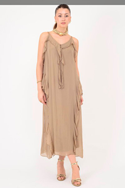 AYASOFYA OTANTIK Women's Italian F Ruffle Detail Strap İ Silk Lbise