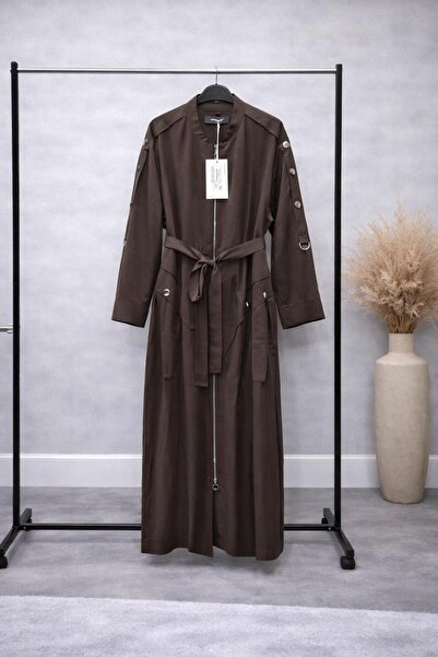 Ceremony Kemerli Uzun Kap – Fermuarlı Modern Tasarım Kahverengi